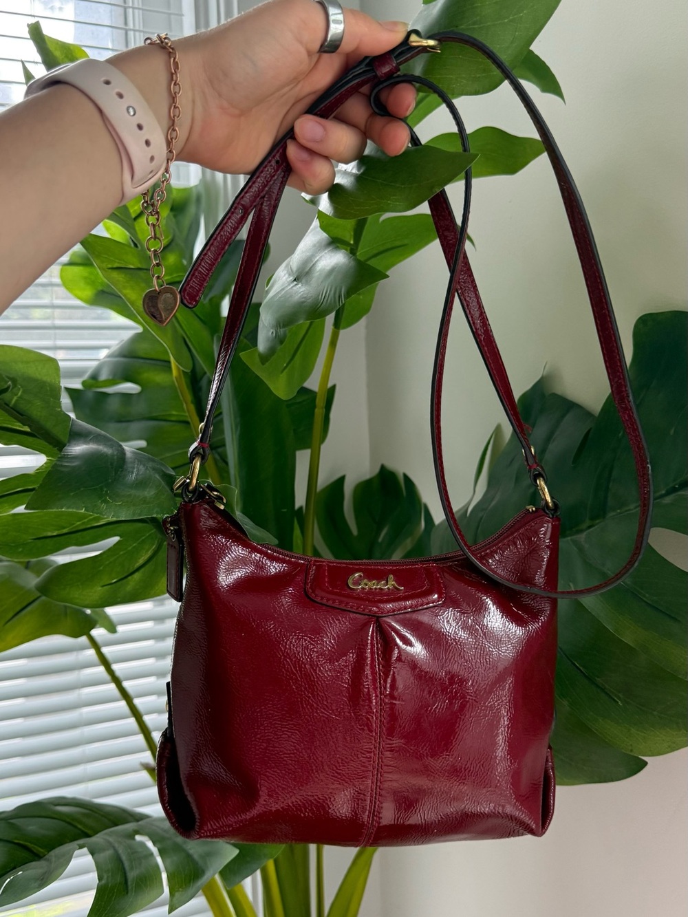 Coach Patent Leather Shoulder Bag - Burgundy